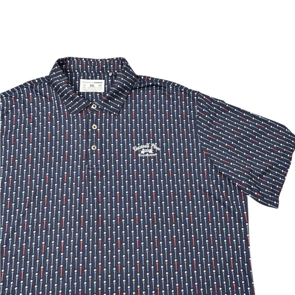 Bermuda Sands Men’s Golf Polo Navy Balls on Tees UPF50 Wick Away 2XL Willowhaven
